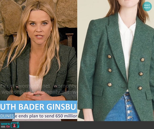 Veronica Beard Empire Jacket in Forest Green worn by Bradley Jackson (Reese Witherspoon) on The Morning Show