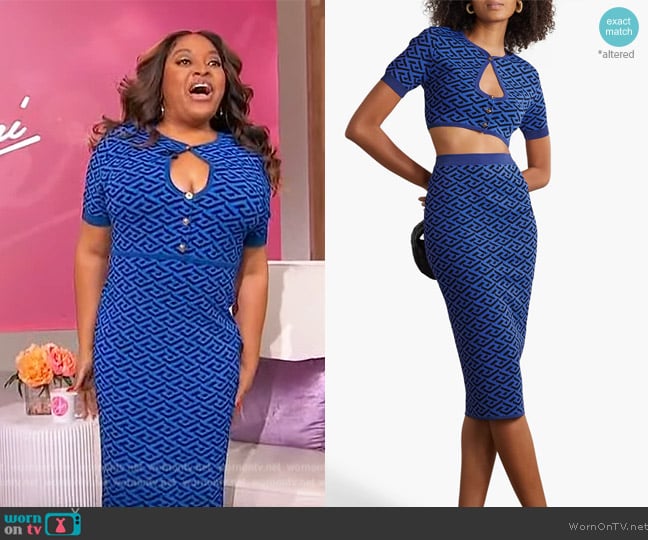 Versace Cropped cutout jacquard-knit cardigan worn by Sherri Shepherd on Sherri