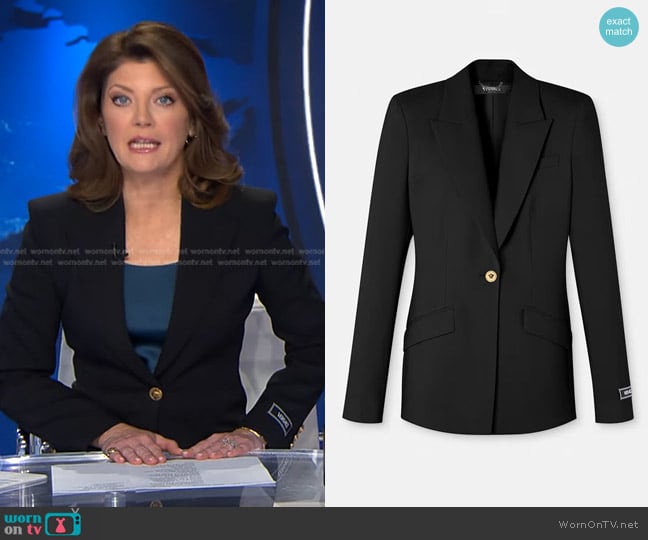 Norah’s black single-breasted blazer on CBS Evening News