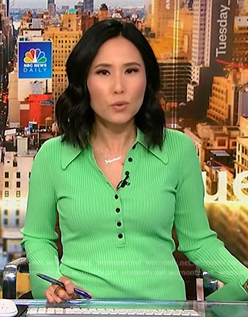 Vicky's green ribbed polo top on NBC News Daily