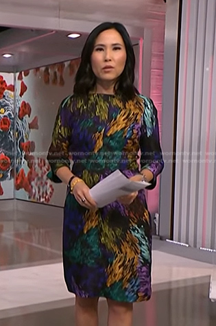 Vicky’s multicolor abstract print dress on NBC News Daily