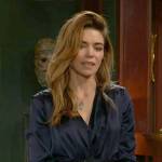 Victoria’s navy satin long sleeved dress on The Young and the Restless