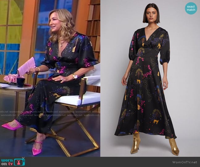 Vilagallo Natasha Dress in Cheetah Palm Print Black worn by Lara Spencer on Good Morning America