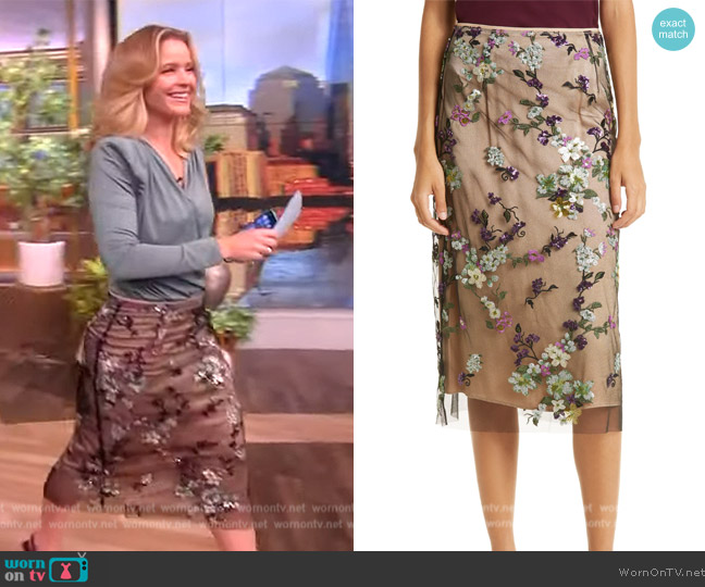 Vince Begonia Floral Sequin Skirt worn by Sara Haines on The View