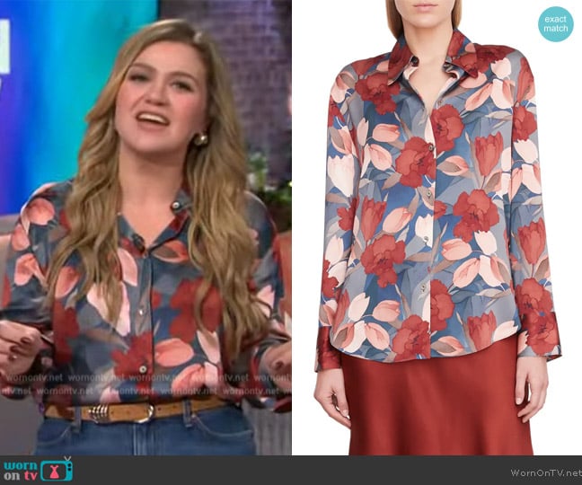 Vince Nouveau Magnolia Silk Blouse worn by Kelly Clarkson on The Kelly Clarkson Show