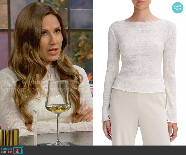 Vince Smocked Long Sleeve Crinkle Top worn by Heather Stevens (Vail Bloom) on The Young and the Restless