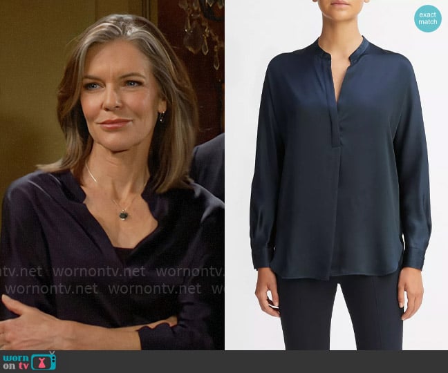 Vince Band Collar Silk Blouse worn by Diane Jenkins (Susan Walters) on The Young and the Restless