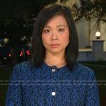 Weijia Jiang’s blue tweed jacket on CBS Evening News