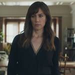 Wendy’s black embroidered trim blouse on Billions