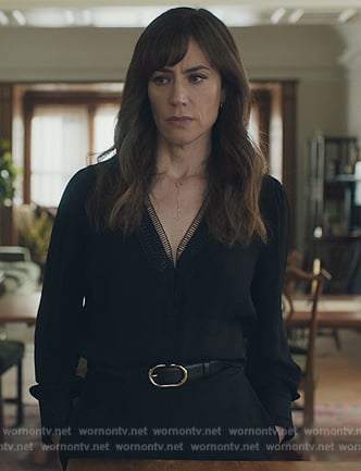 Wendy's black embroidered trim blouse on Billions