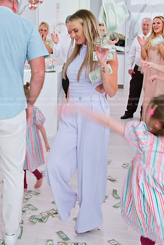 Whitney's lilac cutout top and pants on The Real Housewives of Salt Lake City
