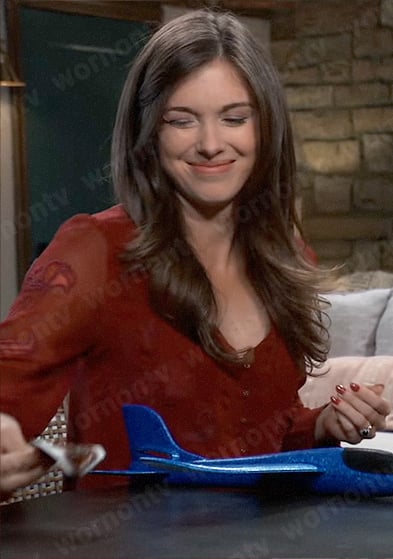 Willow’s burgundy embroidered blouse on General Hospital