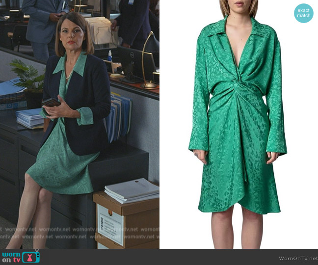 Zadig and Voltaire Rozo Jac Leo Silk Dress worn by Maggie Palmer (Suzanne Cryer) on All Rise