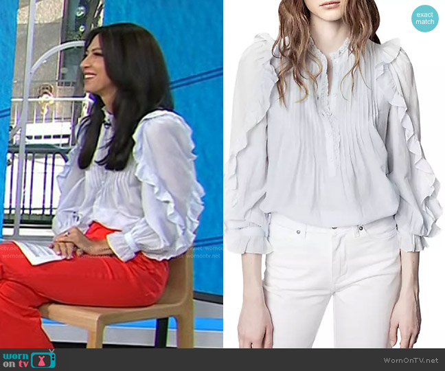 Zadig & Voltaire Timmy Tomboy Ruffles Cotton-Blend Shirt in Ciel worn by Dr. Natalie Azar on Today