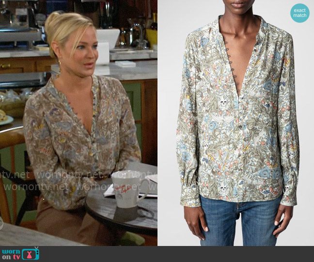 Zadig & Voltaire Twina Blouse worn by Sharon Newman (Sharon Case) on The Young and the Restless