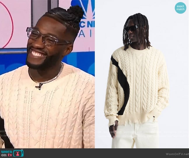 Zara Contrasting Textured Weave Sweater worn by Pastor Mike Todd on NBC News Daily