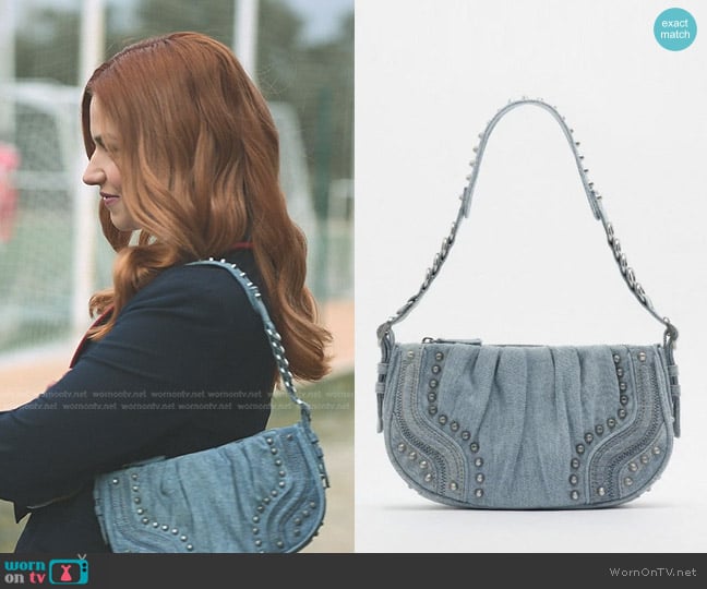 Zara Studded Denim Shoulder Bag worn by Chloe (Mirela Balic) on Elite