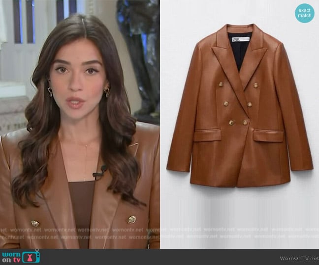 Zara Faux Leather Blazer worn by Julie Tsirkin on NBC News Daily