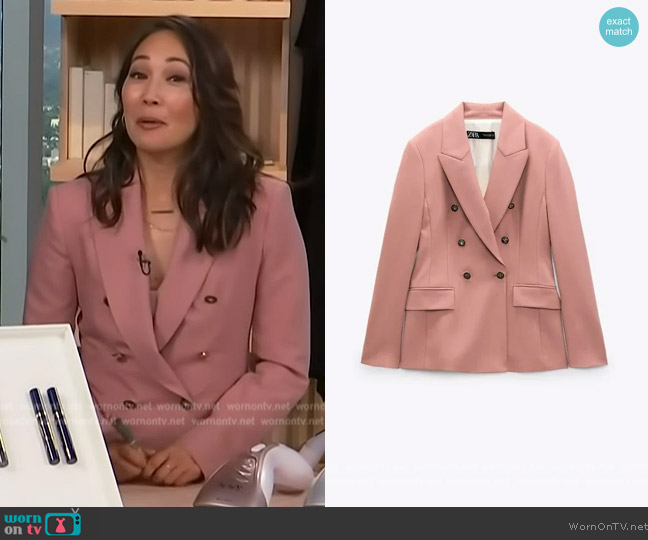 Zara Tailored Double Breasted Blazer worn by Diane Mizota on Access Hollywood