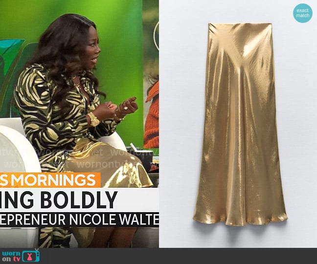 Zara Long Metallic Skirt worn by Nicole Walters on CBS Mornings