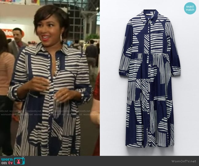 Zara Printed Shirt Dress worn by Alicia Quarles on Good Morning America