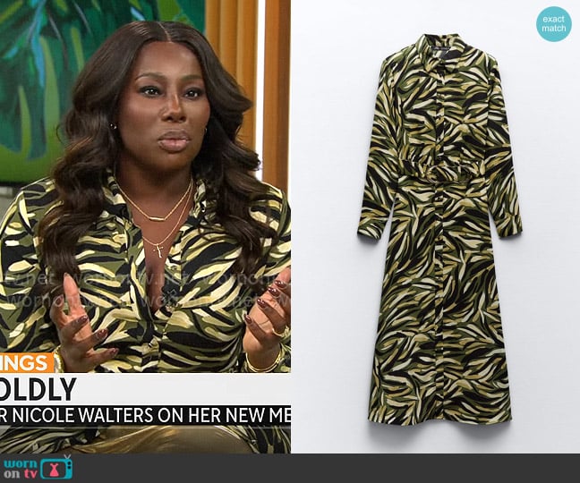 Zara Printed Shirtdress worn by Nicole Walters on CBS Mornings