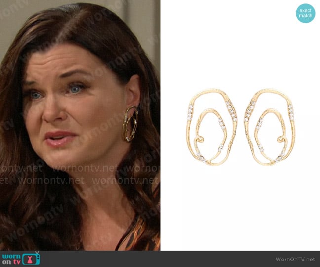 Zara Textured Rhinestone Earrings worn by Katie Logan (Heather Tom) on The Bold and the Beautiful