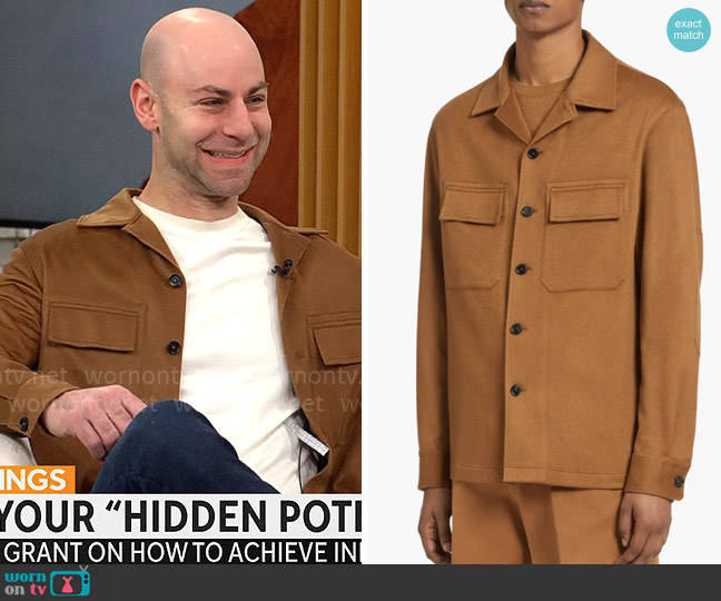 Zegna Oasi Cashmere Overshirt in Vicuna worn by Adam Grant on CBS Mornings