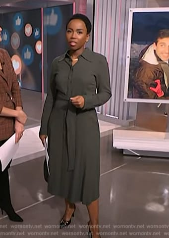 Zinhle Essamuah's green tie waist shirtdress on NBC News