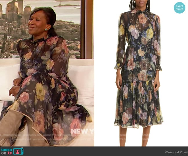 Zimmermann Floral Long Sleeve Silk Chiffon Dress worn by Nicole Avant on The Drew Barrymore Show