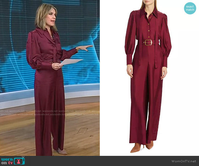 WornOnTV: Savannah’s burgundy tie neck blouse and pants on Today ...