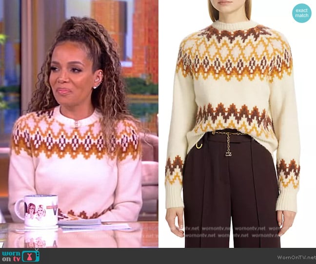 Zimmermann Lyrical Fair Isle merino wool-blend sweater worn by Sunny Hostin on The View