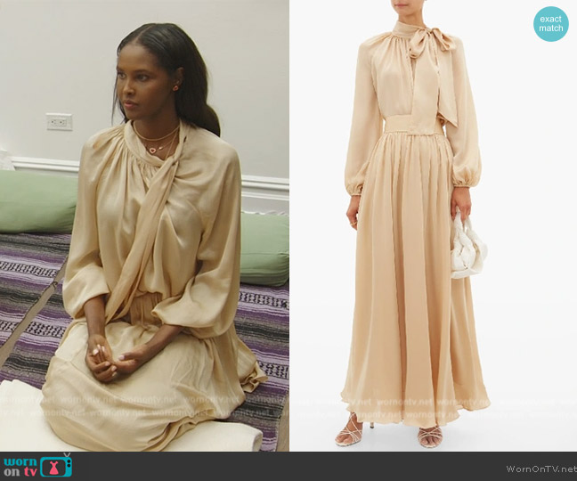 Zimmermann Super Eight Tie Neck Blouse worn by Ubah Hassan on The Real Housewives of New York City