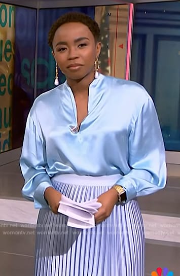 Zinhle’s light blue satin blouse on NBC News Daily