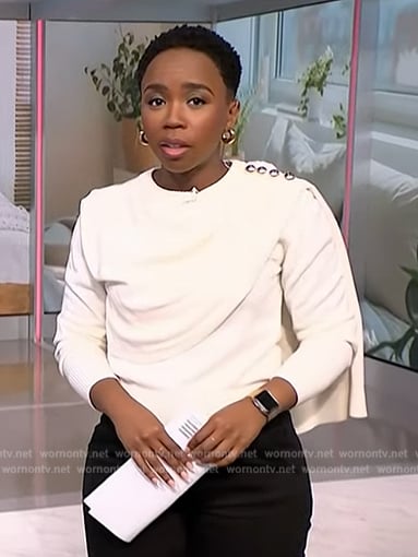 Zinhle’s button shoulder drape top on NBC News Daily