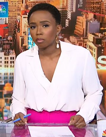 Zinhle white wrap blouse on NBC News Daily