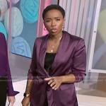 Zinhle’s purple satin blazer and wide leg pants on NBC News Daily