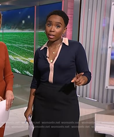 Zinhle’s navy contrast polo on NBC News Daily