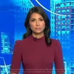 Zohreen Shah’s raspberry mock neck dress on Good Morning America