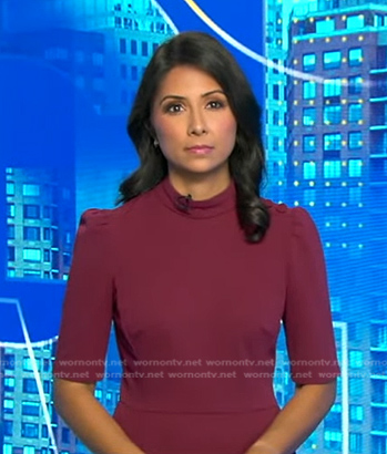 Zohreen Shah's raspberry mock neck dress on Good Morning America