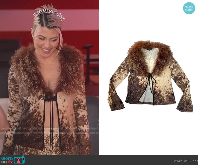 Roberto Cavalli 1999 Horse Print & Fur Cardigan worn by Kourtney Kardashian (Kourtney Kardashian) on The Kardashians