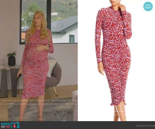 A.L.C. Ansel Printed Ruched Dress worn by Heather Rae Young on Selling Sunset