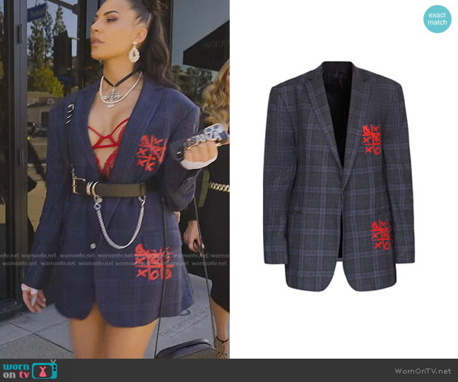 Andre Emery Plaid Xoxo Blazer worn by Amanza Smith on Selling Sunset