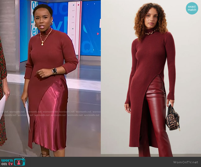 Ashley Park x RTR Ribbed Asymmetrical Sweater worn by Zinhle Essamuah on NBC News Daily