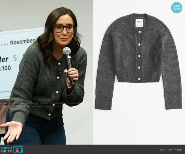 Abercrombie & Fitch Crew Pearl Button Cardigan in Dark Grey worn by Savannah Sellers on Today