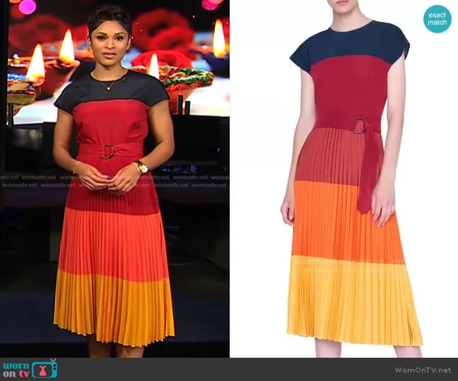 Akris Punto Pleated Techno Jersey Crewneck Dress worn by Jericka Duncan on CBS Evening News