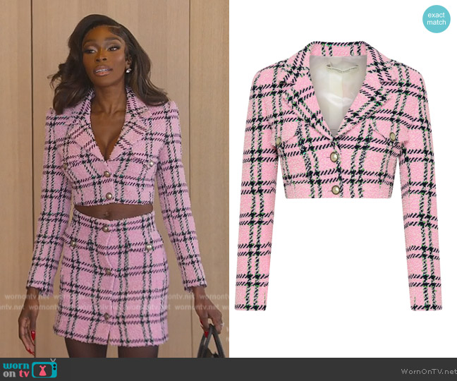 Alessandra Rich Checked Buttoned Cropped Blazer worn by Chelsea Lazkani on Selling Sunset