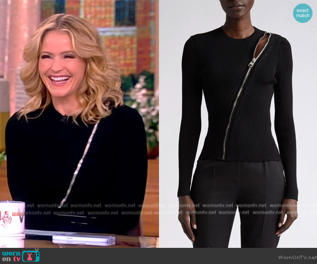 Alexander McQueen Asymmetric Slash Zipper Rib Sweater worn by Sara Haines on The View