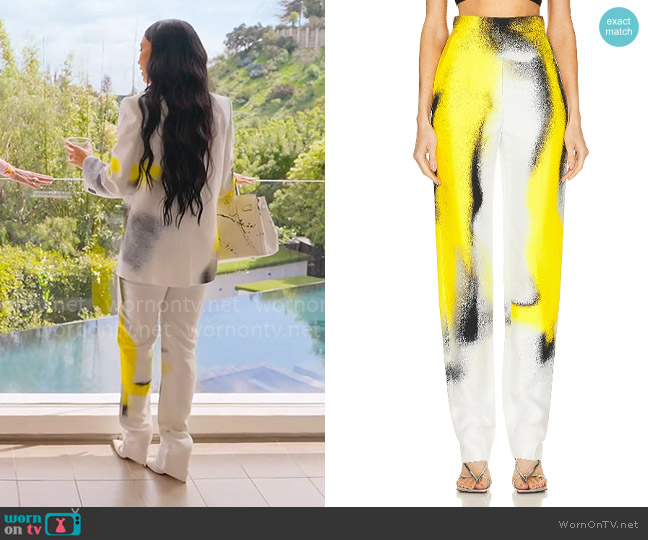 Alexander McQueen High Waisted Trouser in White and Acid Yellow worn by Bre Tiesi on Selling Sunset