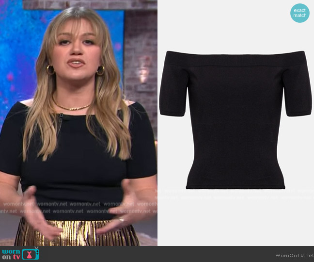 WornOnTV: Kelly’s black off shoulder top and metallic skirt on The ...